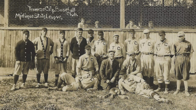 Bowers Harbor Baseball Team 1910-5 Traverse City Resorters Baseball Team at Bowers Harbor Park circa 1910 on the Old Mission Peninsula | Don Harrison Photo; UpNorth Memories Postcards and Paper Collectibles